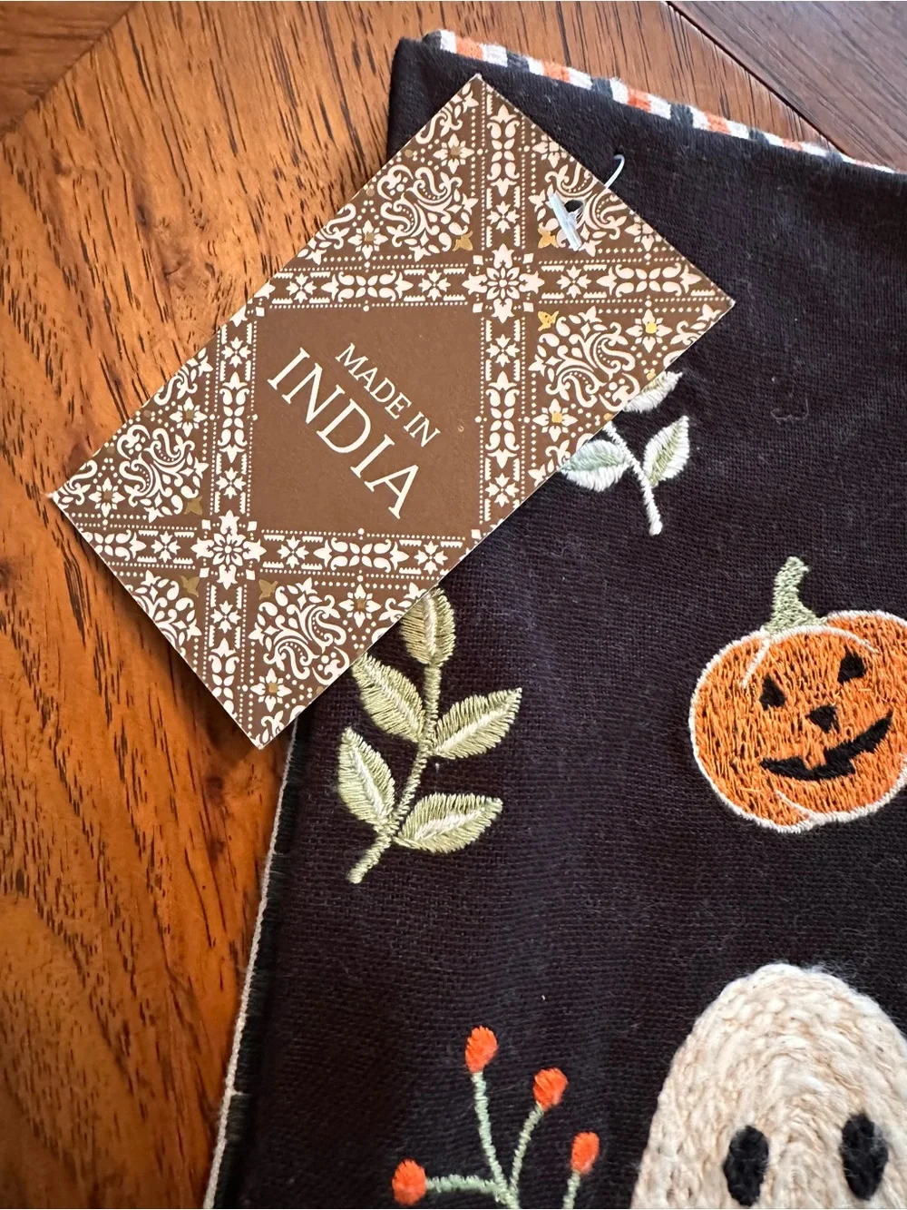 Halloween Kitchen Towels Set of 2 Ghost Pumpkins Striped Orange Black